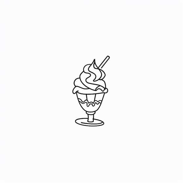 un disegno di una tazza di gelato con un cucchiaio in esso generativo ai