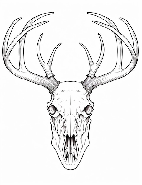 Un disegno di una testa di cervo con corna.