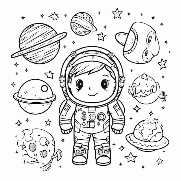 un disegno di una tuta spaziale con un bambino al centro