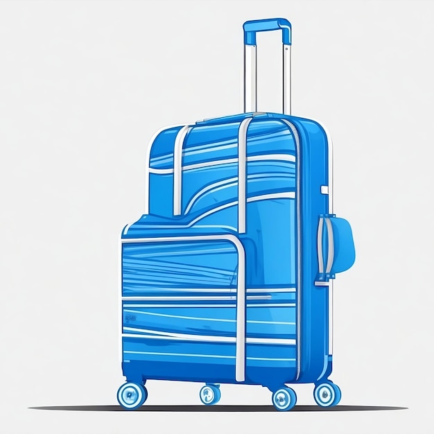 Un disegno di una valigia blu con le ruote