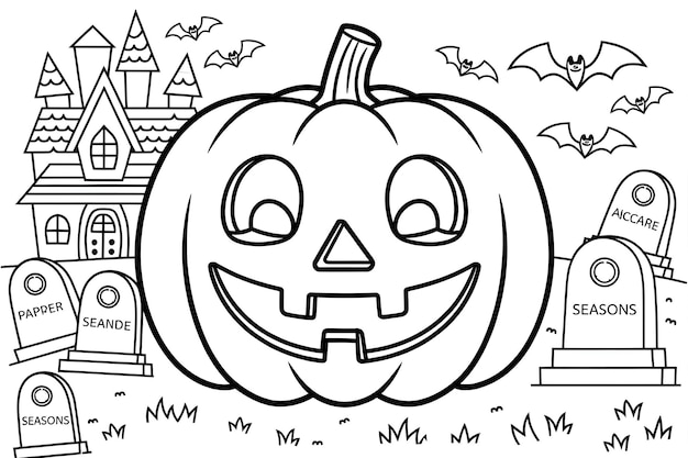 un disegno di una zucca con un castello sullo sfondo