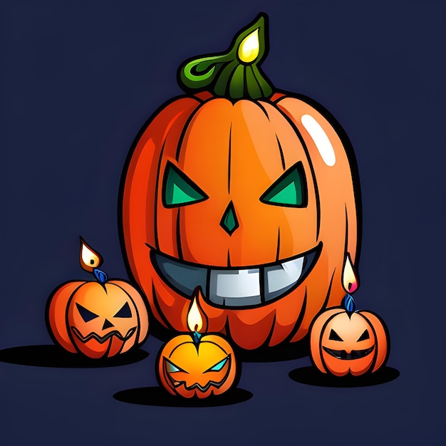 un disegno di una zucca con una candela su di essa