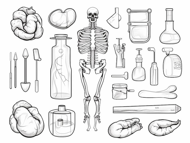 un disegno di uno scheletro e vari articoli medici generativi ai