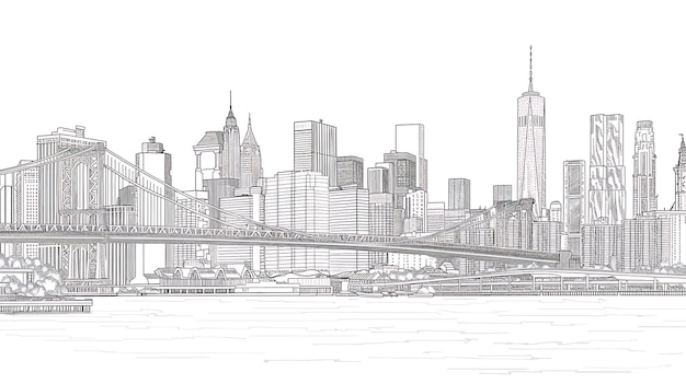 un disegno di uno skyline della città con una città sullo sfondo