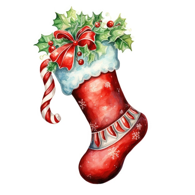 un disegno di uno stivale di Santa con un cappello di Santa e una ghirlanda.