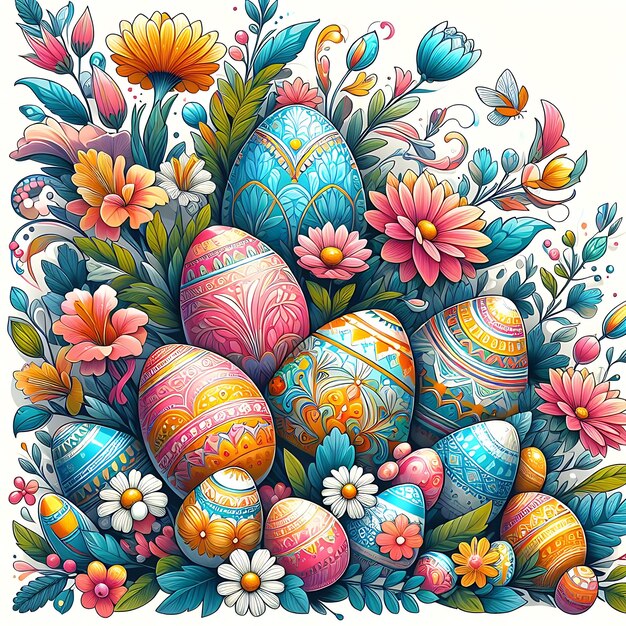 un disegno di uova di Pasqua con fiori