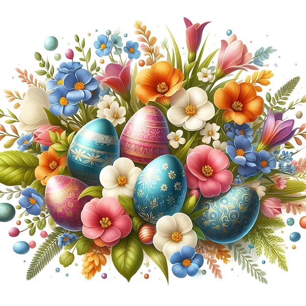 un disegno di uova di Pasqua con un disegno floreale in cima