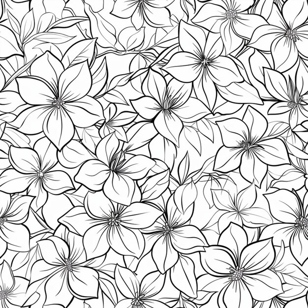 un disegno floreale bianco e nero con fiori bianchi e neri