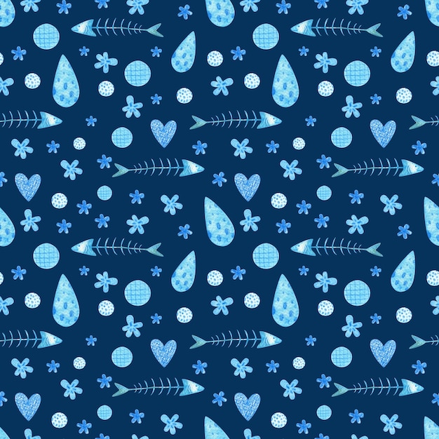 un disegno floreale blu con fiori e farfalle in blu e bianco