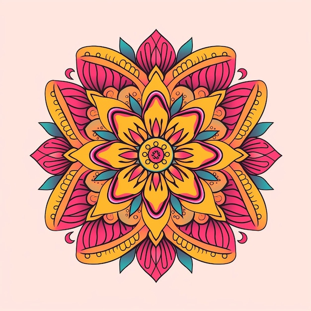 Un disegno floreale colorato con uno sfondo rosa.