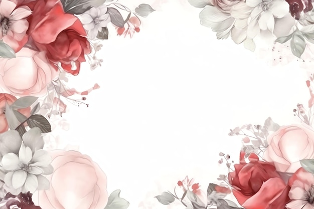 Un disegno floreale con rose rosa e fiori bianchi.