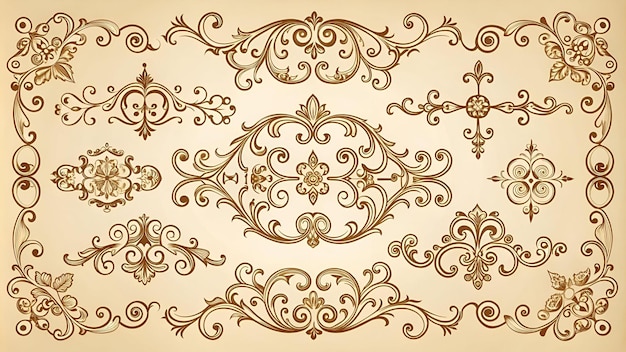 un disegno floreale dorato e marrone su uno sfondo beige