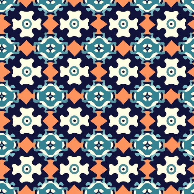 un disegno geometrico blu e arancione con un disegno generativo bianco e arancione ai