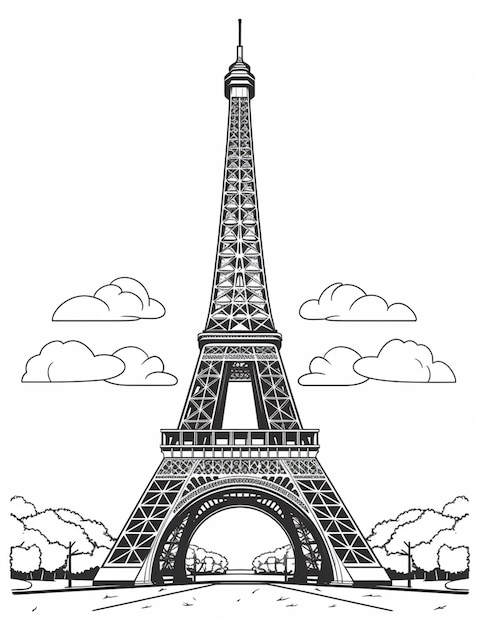 un disegno in bianco e nero della torre Eiffel generativo ai