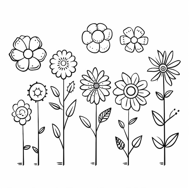 Un disegno in bianco e nero di fiori e farfalle generativo ai