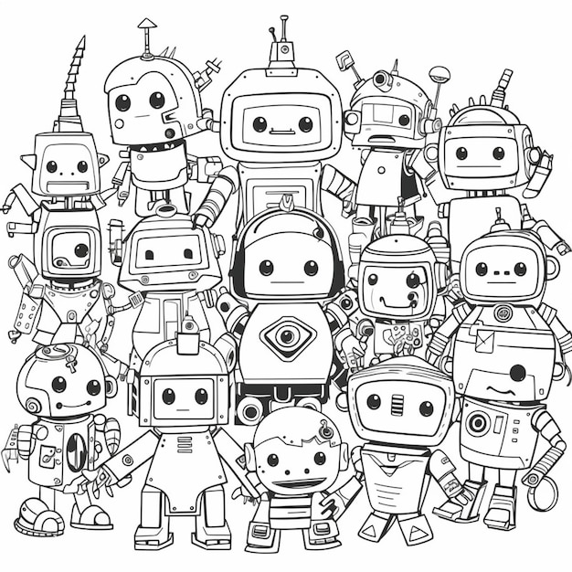 Un disegno in bianco e nero di robot