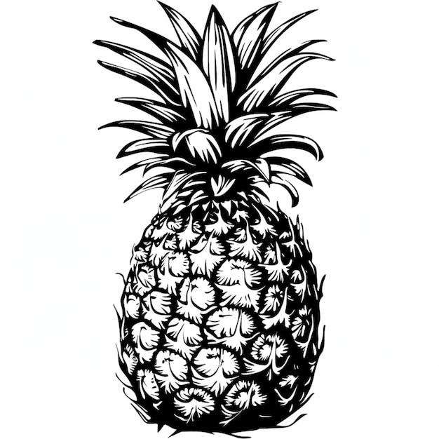 un disegno in bianco e nero di un ananas con un contorno nero