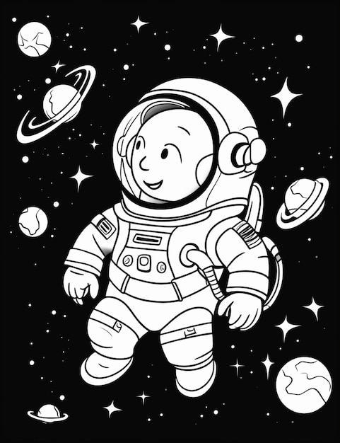 Un disegno in bianco e nero di un astronauta nello spazio generativo ai