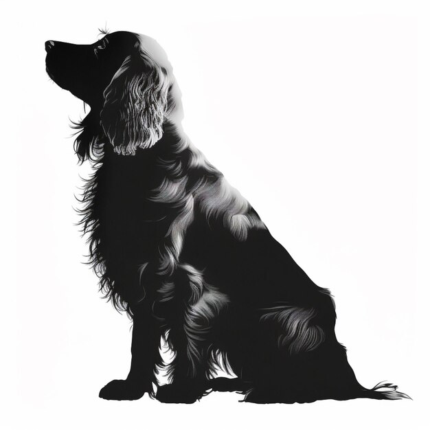Un disegno in bianco e nero di un cane con la testa girata a destra.