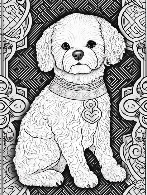 un disegno in bianco e nero di un cane con un collare ai