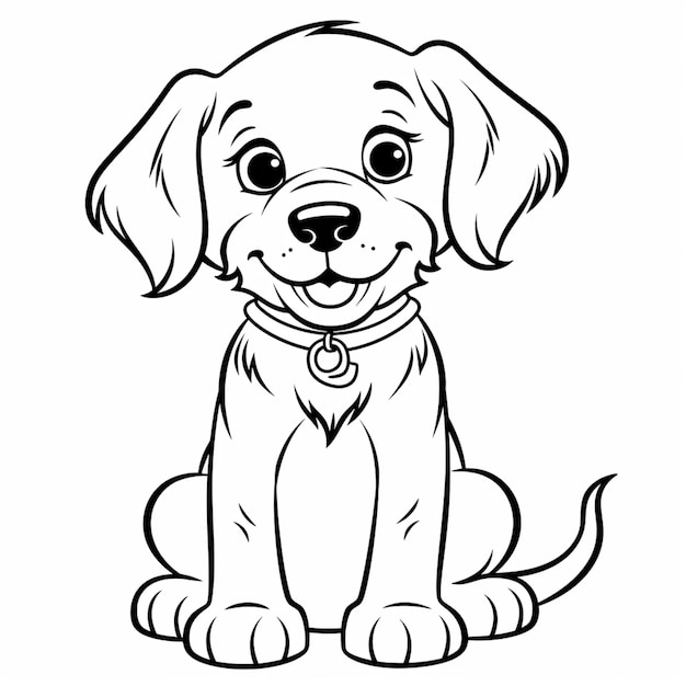 un disegno in bianco e nero di un cane con un collare ai
