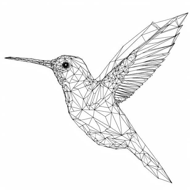 Un disegno in bianco e nero di un colibrì con un modello geometrico generativo ai