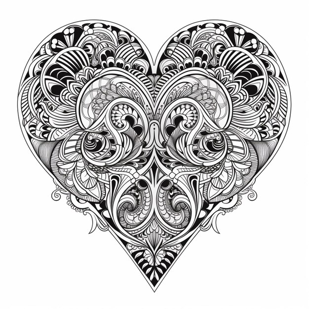 Un disegno in bianco e nero di un cuore con turbinii e turbinii generativi ai
