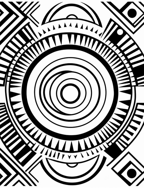 un disegno in bianco e nero di un disegno circolare con forme geometriche ai generative