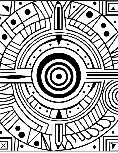 un disegno in bianco e nero di un disegno circolare con frecce ai generative