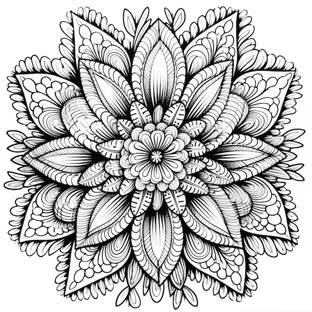 Un disegno in bianco e nero di un fiore ai generativo