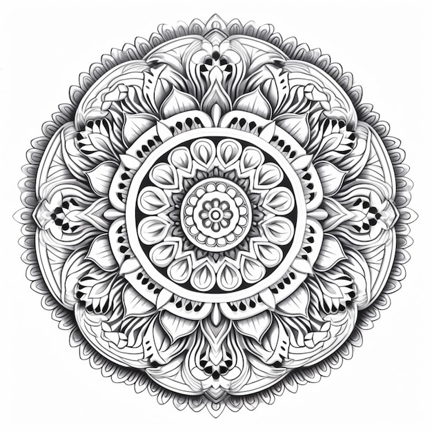 Un disegno in bianco e nero di un fiore circolare ai generativo