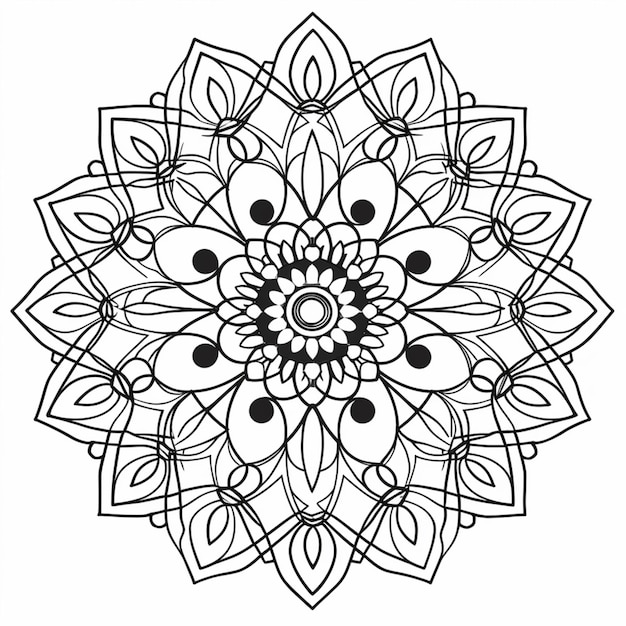 un disegno in bianco e nero di un fiore con foglie generative ai