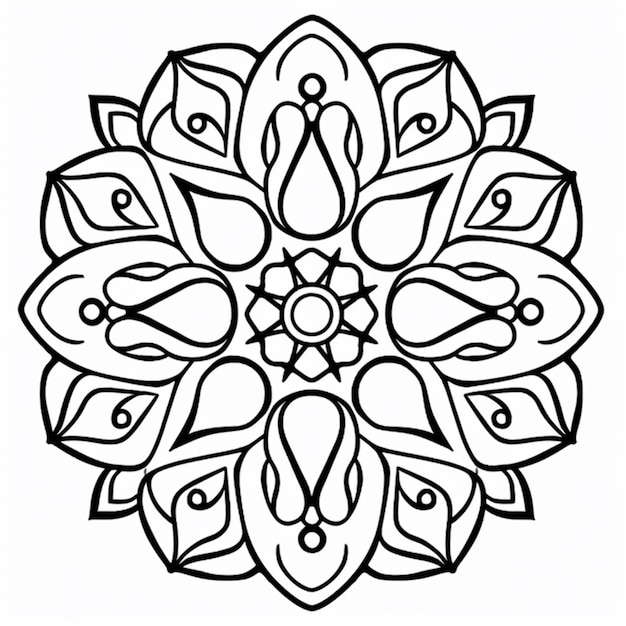 un disegno in bianco e nero di un fiore con foglie generative ai