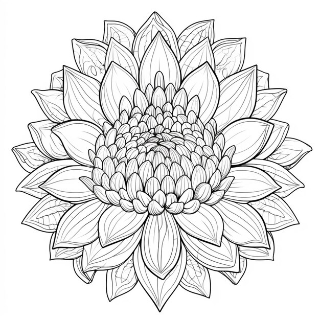 Un disegno in bianco e nero di un fiore con foglie generative ai