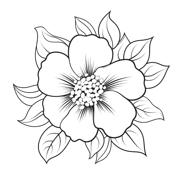 Un disegno in bianco e nero di un fiore con foglie Generato ai