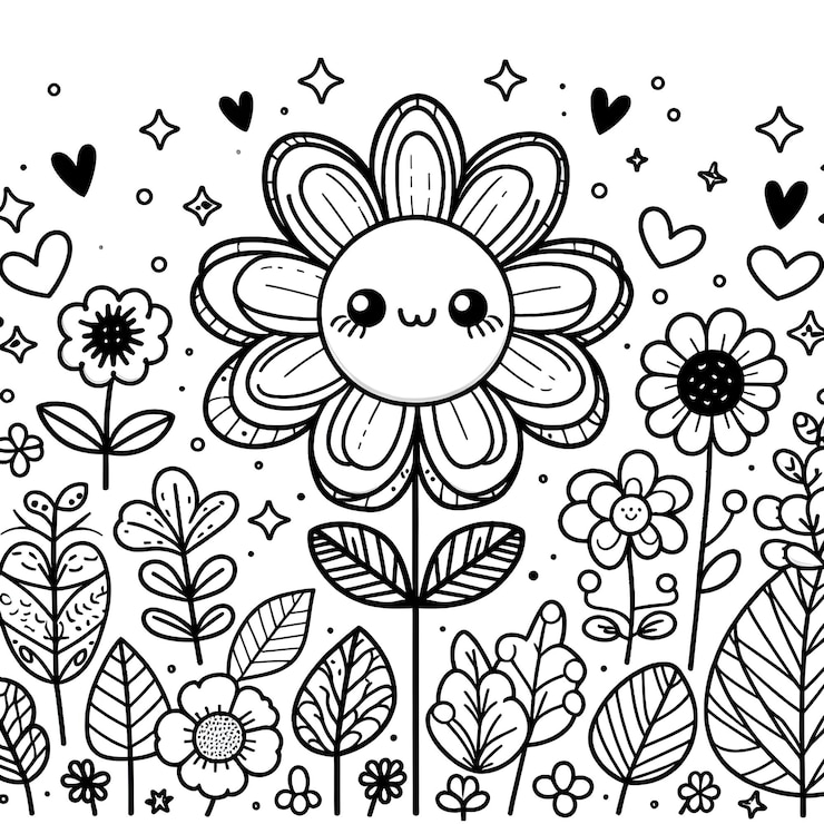 Foto un disegno in bianco e nero di un fiore con i cuori e le parole felice san valentino
