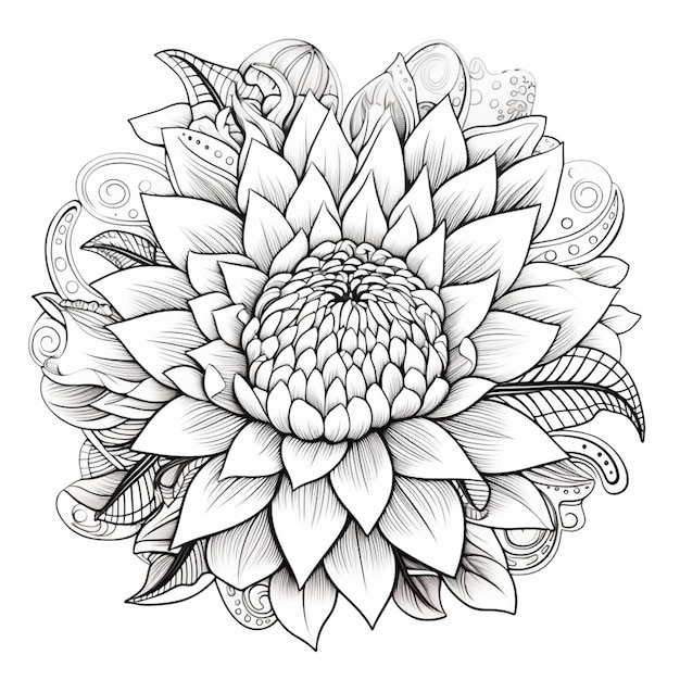 Un disegno in bianco e nero di un fiore con paisley ai generativo