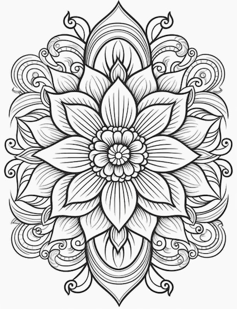 un disegno in bianco e nero di un fiore con turbinii ai generativa