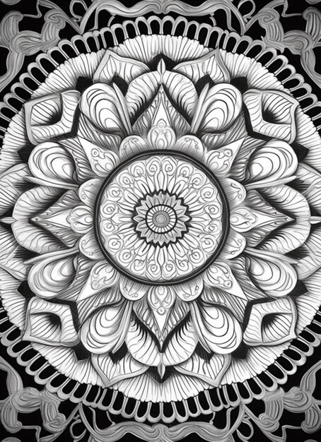 Un disegno in bianco e nero di un fiore con turbinii generativi ai