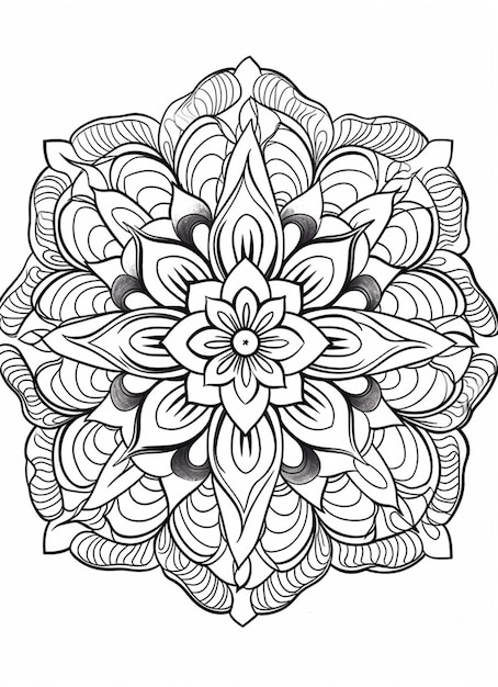 Un disegno in bianco e nero di un fiore con un grande centro ai generativo