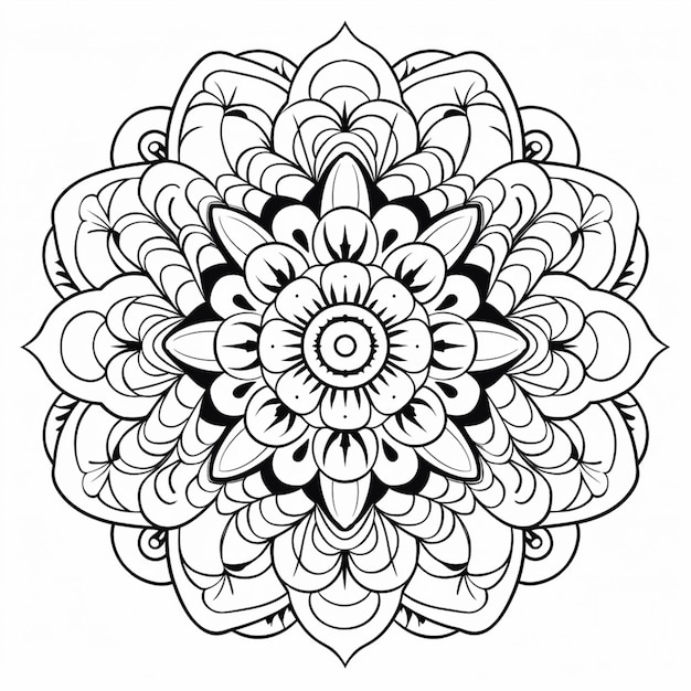 un disegno in bianco e nero di un fiore con un grande centro generativo ai