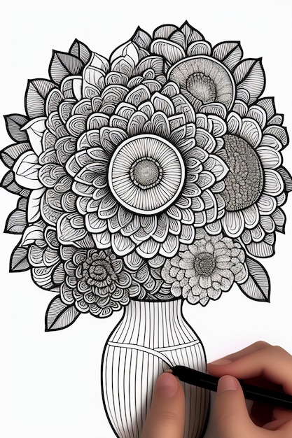 Un disegno in bianco e nero di un fiore con una matita.