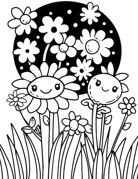 un disegno in bianco e nero di un fiore con una pecora e un fiore