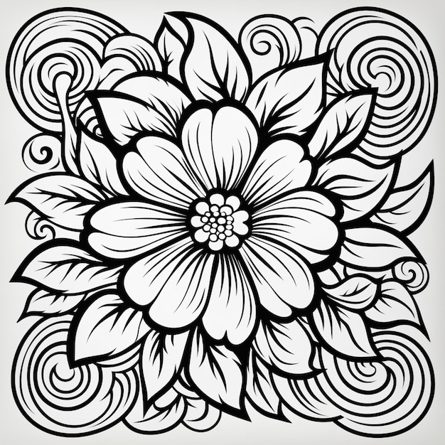 un disegno in bianco e nero di un fiore con vortici generativi ai