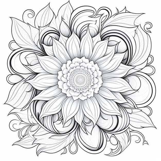 un disegno in bianco e nero di un fiore con vortici generativi ai