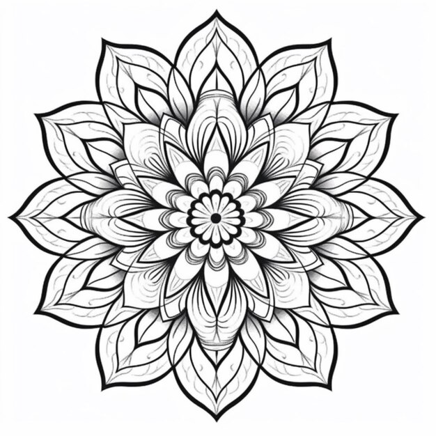 un disegno in bianco e nero di un fiore generativo ai