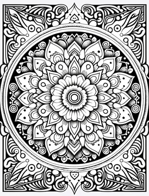 un disegno in bianco e nero di un fiore in un ai generativo quadrato