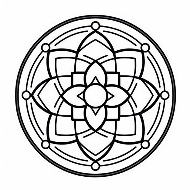 un disegno in bianco e nero di un fiore in un cerchio generativo ai