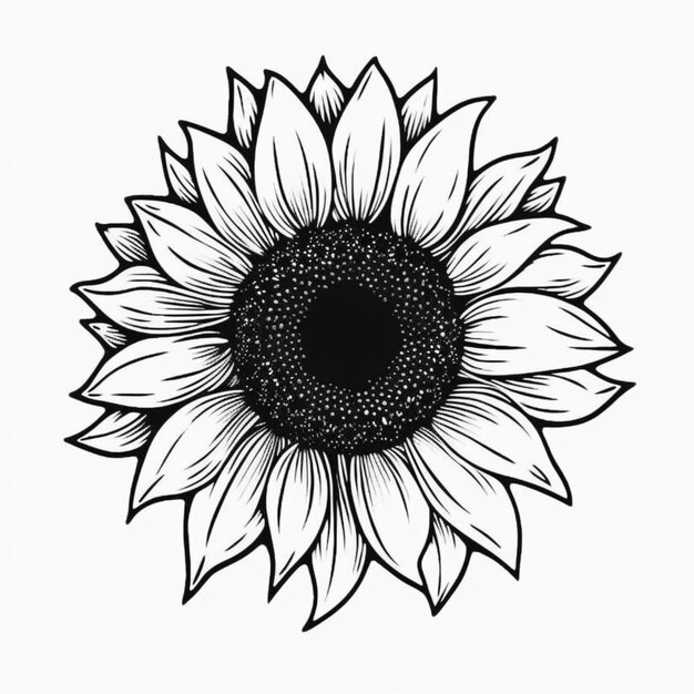 Un disegno in bianco e nero di un girasole con un centro nero ai generativo