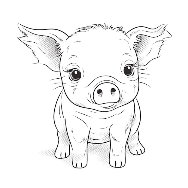 Un disegno in bianco e nero di un maiale con le orecchie grandi generativo ai